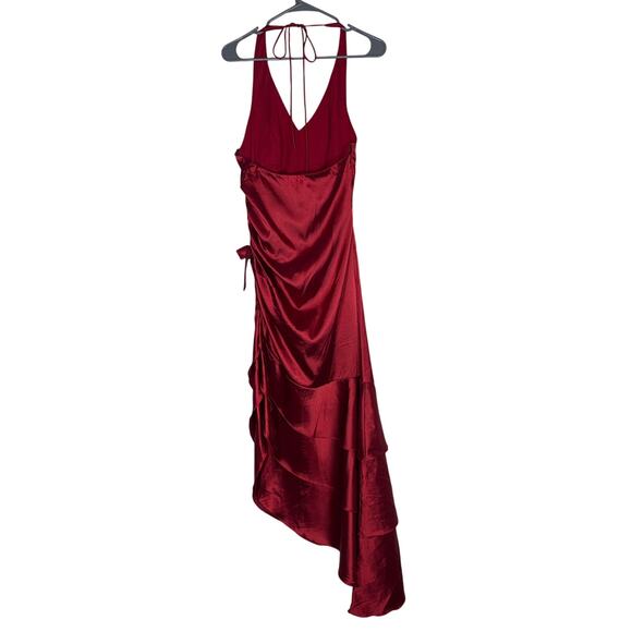 Y2K Asymmetrical Dark Romantic Sexy Bombshell Red Halter Midi Slip Dress Medium - Picture 5 of 9